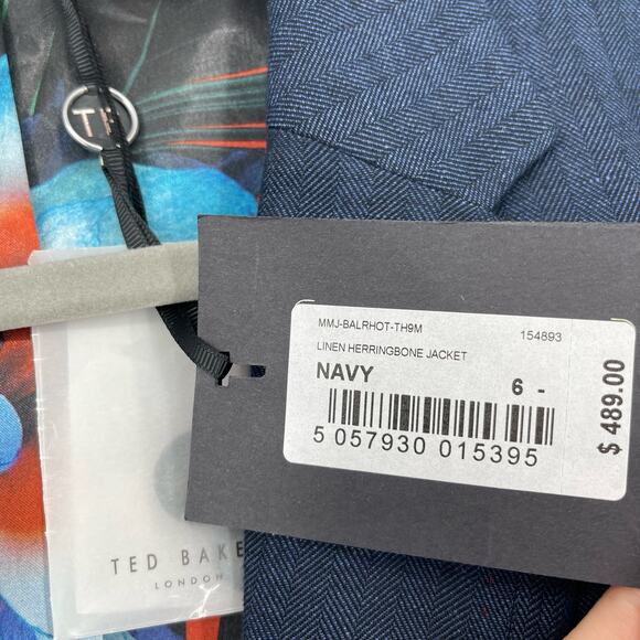 Ted Baker Balrhot Linen Herringbone Suit Jacket Navy Size 6 US 2XL - Picture 3 of 9